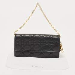 Pre Owned Dior Black Quilted Cannage Leather Lady Dior Wallet on Chain
