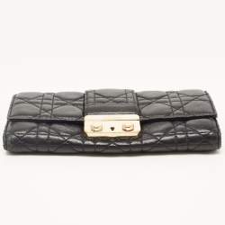 Pre Owned Dior Black Cannage Leather Miss Dior Continental Wallet