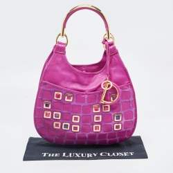 Pre Owned Dior Magenta Leather Jeweled Front Pocket Hobo