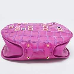 Pre Owned Dior Magenta Leather Jeweled Front Pocket Hobo