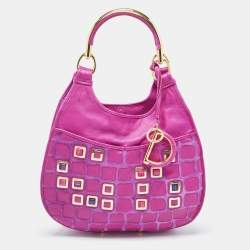 Pre Owned Dior Magenta Leather Jeweled Front Pocket Hobo