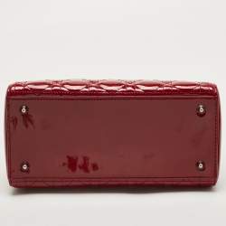 Dior Red Cannage Patent Leather Medium Lady Dior Tote