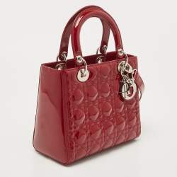 Dior Red Cannage Patent Leather Medium Lady Dior Tote