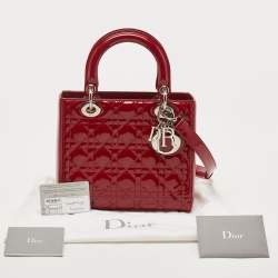 Dior Red Cannage Patent Leather Medium Lady Dior Tote