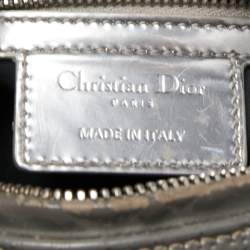 Pre Owned Dior Silver Microcannage Patent Leather Medium Lady Dior Tote