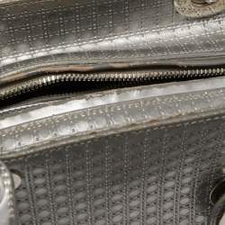 Pre Owned Dior Silver Microcannage Patent Leather Medium Lady Dior Tote
