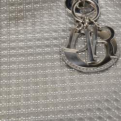 Pre Owned Dior Silver Microcannage Patent Leather Medium Lady Dior Tote