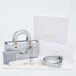 Pre Owned Dior Grey Cannage Diamond Leather Small Lady D-Joy Tote