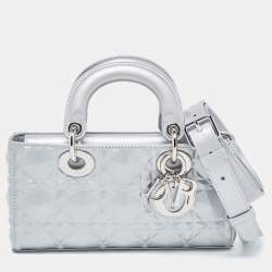 Pre Owned Dior Grey Cannage Diamond Leather Small Lady D-Joy Tote