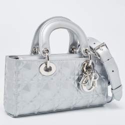 Pre Owned Dior Grey Cannage Diamond Leather Small Lady D-Joy Tote