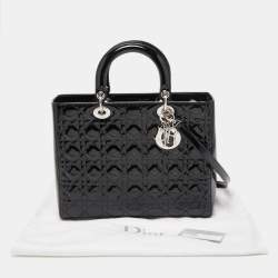 Pre Owned Dior Black Cannage Patent Leather Large Lady Dior Tote