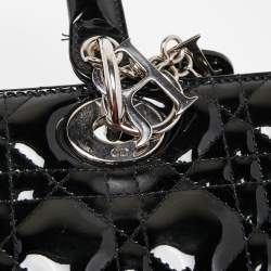 Pre Owned Dior Black Cannage Patent Leather Large Lady Dior Tote