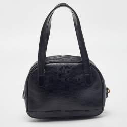 Pre Owned Dior Black Leather Vintage Logo Pocket Satchel