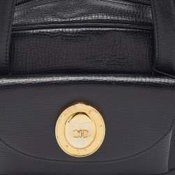Pre Owned Dior Black Leather Vintage Logo Pocket Satchel