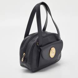 Pre Owned Dior Black Leather Vintage Logo Pocket Satchel