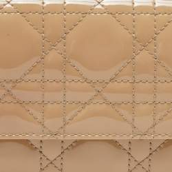 Pre Owned Dior Beige Cannage Patent Leather Lady Dior Wallet on Chain