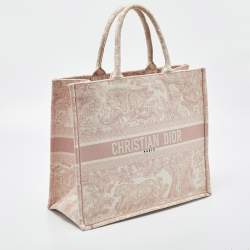 Pre Owned Dior Pink/White Embroidered Canvas Large Toile de Jouy Book Tote