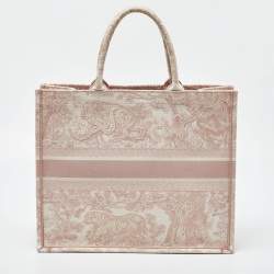Pre Owned Dior Pink/White Embroidered Canvas Large Toile de Jouy Book Tote