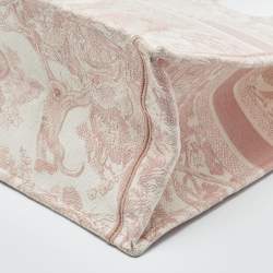 Pre Owned Dior Pink/White Embroidered Canvas Large Toile de Jouy Book Tote