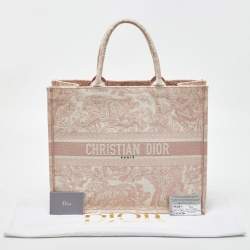 Pre Owned Dior Pink/White Embroidered Canvas Large Toile de Jouy Book Tote