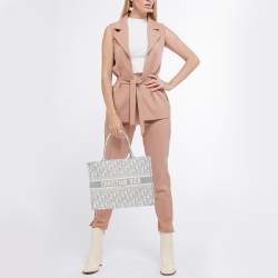 Dior Grey/White Oblique Embroidered Canvas Medium Book Tote