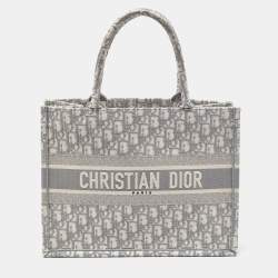 Dior Grey/White Oblique Embroidered Canvas Medium Book Tote
