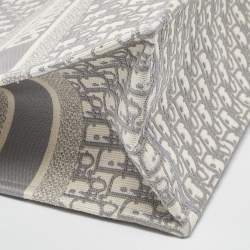 Dior Grey/White Oblique Embroidered Canvas Medium Book Tote