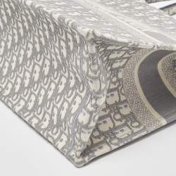 Dior Grey/White Oblique Embroidered Canvas Medium Book Tote