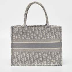 Dior Grey/White Oblique Embroidered Canvas Medium Book Tote