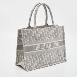 Dior Grey/White Oblique Embroidered Canvas Medium Book Tote