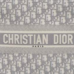Dior Grey/White Oblique Embroidered Canvas Medium Book Tote