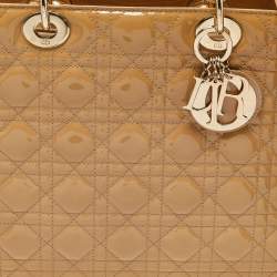 Pre Owned Dior Beige Cannage Patent Leather Large Lady Dior Tote