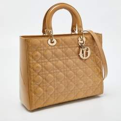Pre Owned Dior Beige Cannage Patent Leather Large Lady Dior Tote