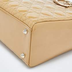 Pre Owned Dior Beige Cannage Patent Leather Large Lady Dior Tote