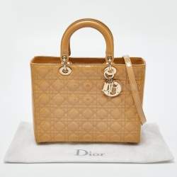 Pre Owned Dior Beige Cannage Patent Leather Large Lady Dior Tote