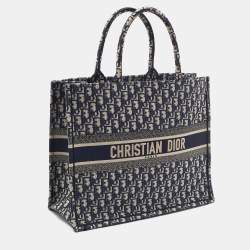 Pre Owned Dior Navy Blue Oblique Embroidered Canvas Large Book Tote