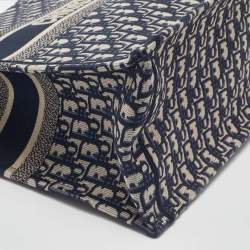 Pre Owned Dior Navy Blue Oblique Embroidered Canvas Large Book Tote