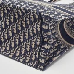 Pre Owned Dior Navy Blue Oblique Embroidered Canvas Large Book Tote