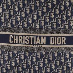 Pre Owned Dior Navy Blue Oblique Embroidered Canvas Large Book Tote