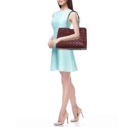 Pre Owned Dior Burgundy Cannage Leather Large Soft Lady Dior Shopper Tote