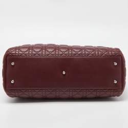 Pre Owned Dior Burgundy Cannage Leather Large Soft Lady Dior Shopper Tote