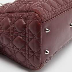 Pre Owned Dior Burgundy Cannage Leather Large Soft Lady Dior Shopper Tote