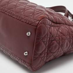 Pre Owned Dior Burgundy Cannage Leather Large Soft Lady Dior Shopper Tote