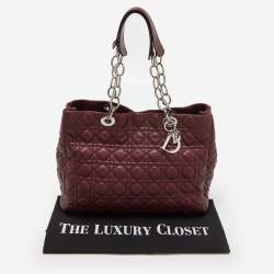 Pre Owned Dior Burgundy Cannage Leather Large Soft Lady Dior Shopper Tote