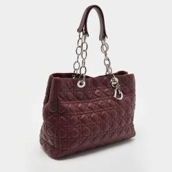 Pre Owned Dior Burgundy Cannage Leather Large Soft Lady Dior Shopper Tote