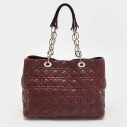 Pre Owned Dior Burgundy Cannage Leather Large Soft Lady Dior Shopper Tote