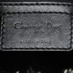 Pre Owned Dior Black/White Houndstooth Patterned Tweed Medium Lady Dior Tote