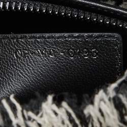 Pre Owned Dior Black/White Houndstooth Patterned Tweed Medium Lady Dior Tote