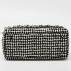 Pre Owned Dior Black/White Houndstooth Patterned Tweed Medium Lady Dior Tote