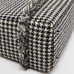 Pre Owned Dior Black/White Houndstooth Patterned Tweed Medium Lady Dior Tote